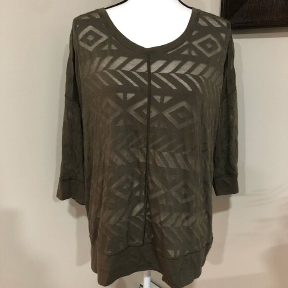 **LANE BRYANT* Brown Sheer 3/4 Sleeve Top Size 14 - Picture 1 of 7
